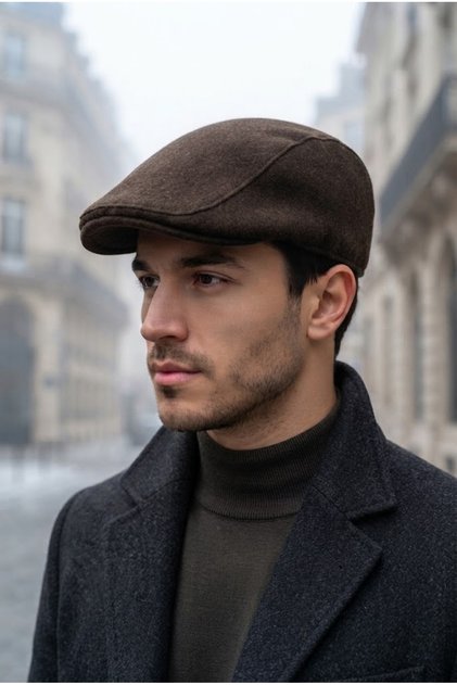 Men's Brown Wool Winter London Flat Cap Cashmere Fabric Hat