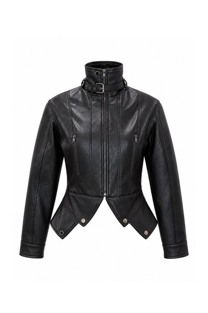 Asymmetrical Cut Zippered Leather Jacket