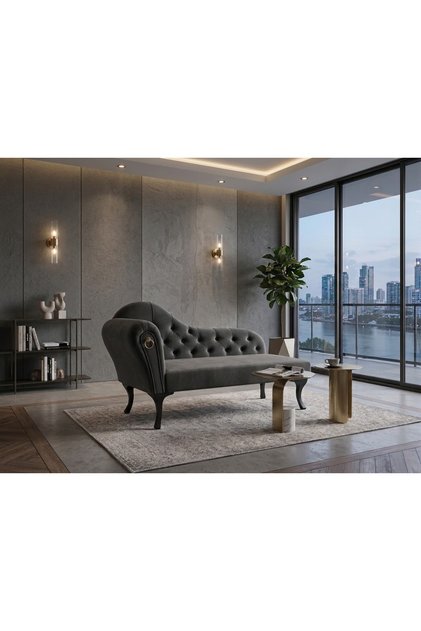 Dekoratif Bihter Koltuğu Gri Josephine Siyah Ayak