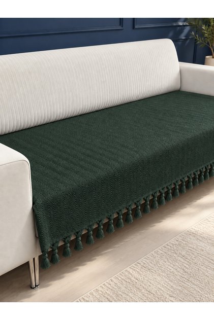 Nola 115x200 cm Yıkanabilir Saçaklı Koltuk Örtüsü – Şık Dokulu Kanepe Çekyat Örtüsü