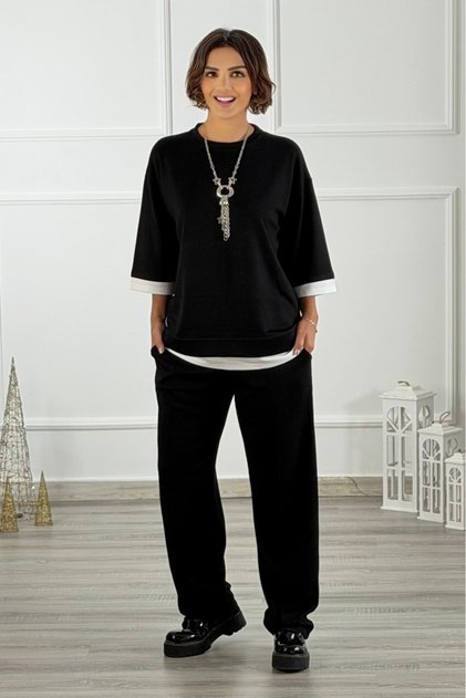 Black T-Shirt Detailed Modal Set
