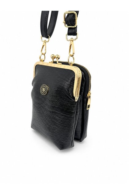 Gl-002 Burslu Small Women's Shoulder Bag Clip-On Handbag Crossbody Bag Laser Black
