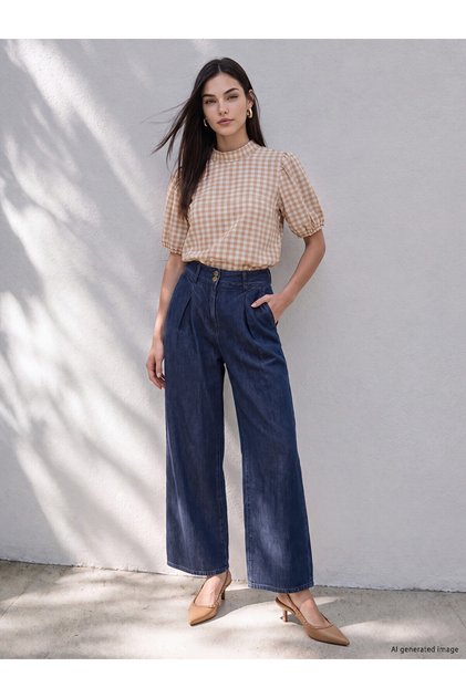 Alita City Farkıyla Soulife Indigo Denim Straight Wideleg High Waist Wide Leg Women's Jean Pants