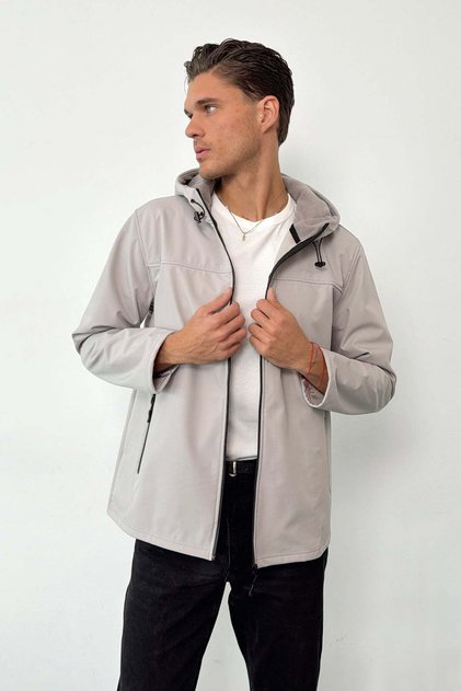 Men's Hooded Zippered Softshell Coat Gray -Â 27K 6044-1