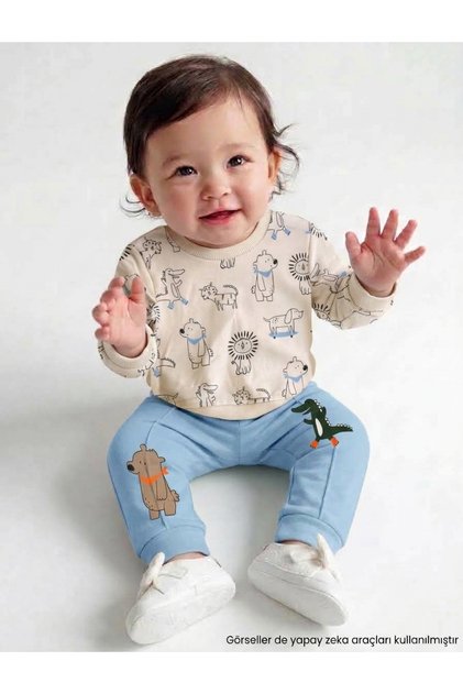 Baby Boy Seasonal 2-Piece Set Animal Patterned Long Sleeve Cotton Comfortable Daily Set-Blue