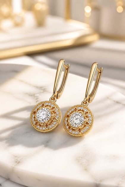 Küpe LUXE Seri Taşlı Altın Renk Kaplama + Hediye Paket