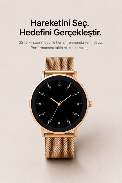 43mm İnce Şık Akıllı Saat Uzun Şarj Süresi. Tansiyon Ölçme Nabız Ölçme Altın Kasa Altın Çelik Hasır Kordon