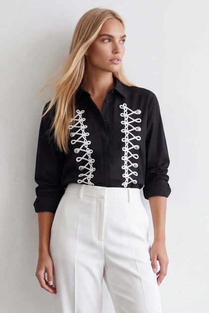 Women's black fancy buttoned oversize shirt alc-x15896
