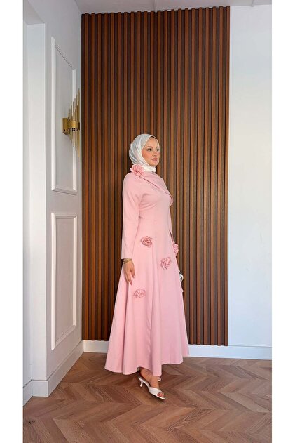 Gül Detaylı Abiye Pembe