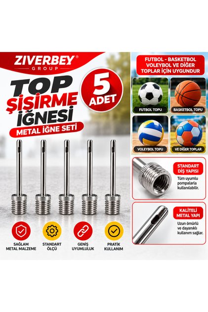 5'li Top Şişirme İğnesi Metal Top Pompa İğnesi Futbol Basketbol Voleybol Topu İğnesi