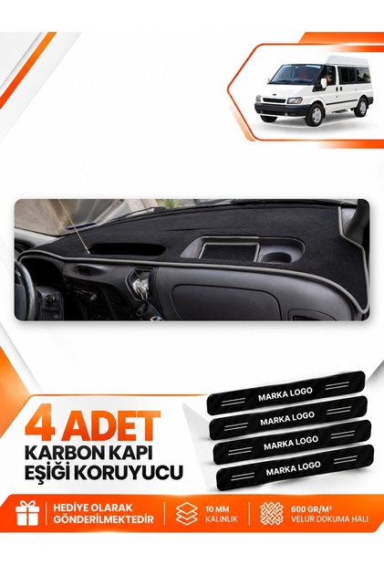 FORD TRANSİT (2001-2006) Uyumlu Ön Göğüs Torpido Koruma Kılıfı Halısı Koruyucu - Siyah-Gri - FO028