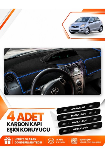 Toyota Yaris (2005-2013) Compatible Front Dashboard Protection Cover Carpet Protector - Black-Blue - To025
