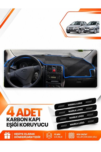 Hyundai Getz (2002-2011) Compatible Front Torpedo Protection Case Carpet Protective Cover - Black-Blue - Hu021