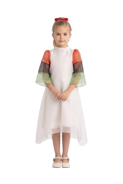 Kids' National Day Flowy Organza Party Dress with UAE Flag Sleeves