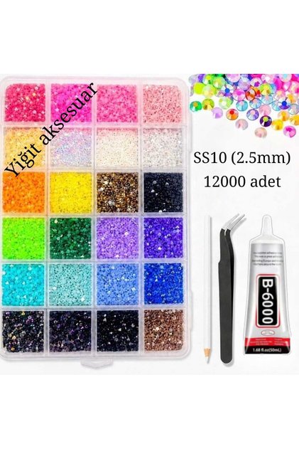 Tweezers, Adhesive and Stone Pen 24 Colors 12,000 Pieces Adhesive Stone Ss10(2.5 mm) Bedazzling Kit Set