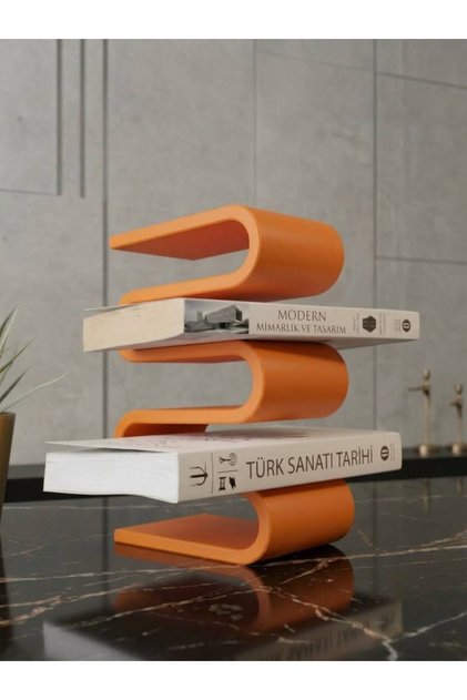 Modern Tasarım Dalga Kitaplık ve Kitap Tutucu – Lacivert Dekoratif Kitap Desteği