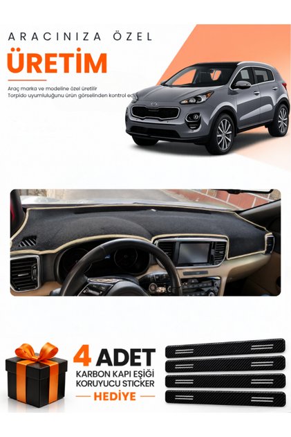 Kia Sportage (2018-2021) Compatible Dashboard Protection Cover Auto Cover - Black-Beige - Ki023