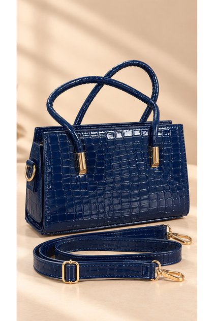 Crocodile Patterned Women's Hand and Shoulder Bag with Gold Detail