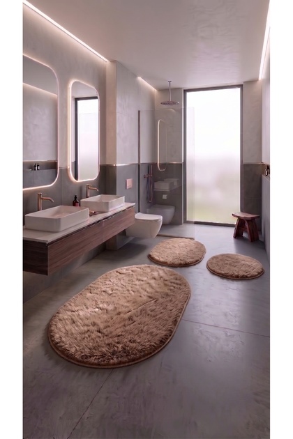 3'Lü Peluş Banyo paspası Halısı Su emici Klozet takımı Yıkanabilir Kaymaz taban 80x120_60x80_50x50