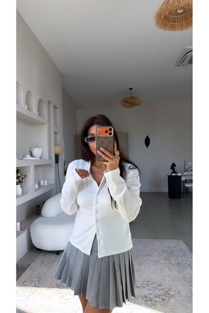Ecru Cotton Texture Buttoned Blouse