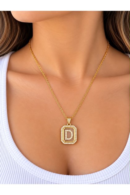 Çelik Gold Taşlı D Harfli Kolyeler