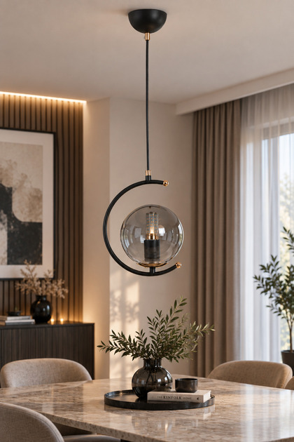 Calista Siyah Gold Füme Camlı Avize