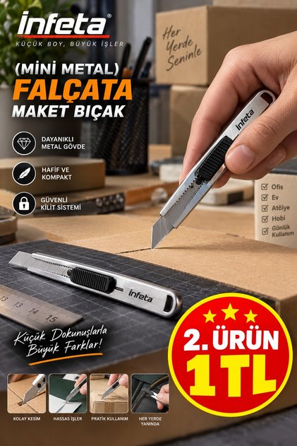 Mini Metal Falçata Maket Bıçağı İnce Gövde Kırılabilir Keskin Uçlu Hassas Kesim