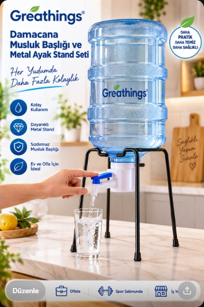 19-20 L Damacana Musluk Başlığı 2 Adet ve Metal Ayak Standı Su Sebili Seti
