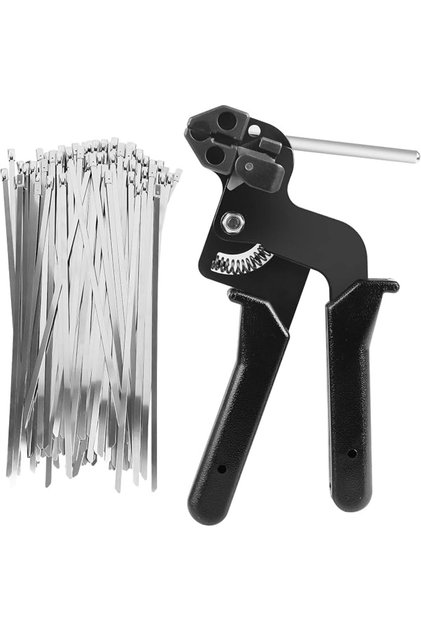 Stainless Steel Cable Tie Gun, Adjustable Cable Tie Gun with 100 Pcs Stainless Steel Cable