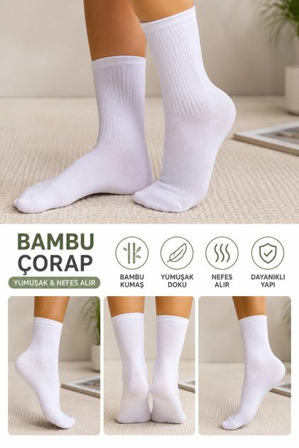 BAMBU DİKİŞSİZ ÇORAP Yumuşak • Nefes Alır • Gün Boyu Konfor Spor Çorap 6’lı