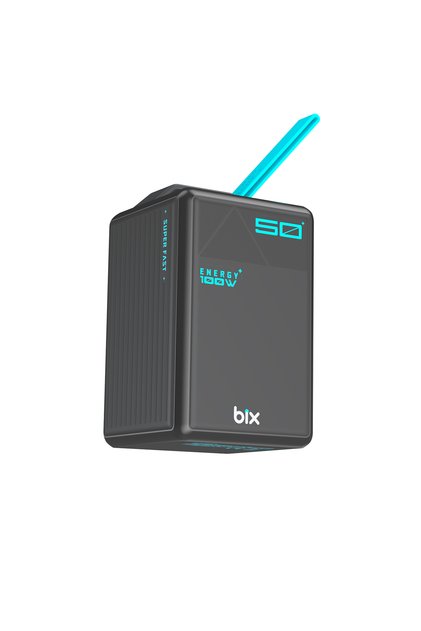 PB5010W 50000mAh 100W Süper Hızlı Şarj Dijital Göstergeli 6 Portlu Powerbank Taşıma Askılı Taşınabilir Şarj Cihazı Siyah