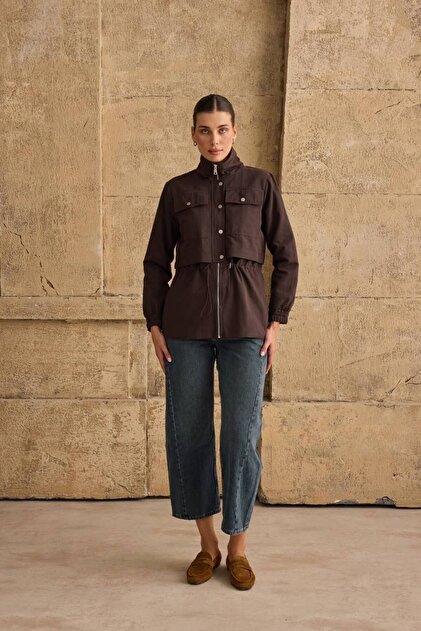 Women's Brown Snap Zipper Jacket