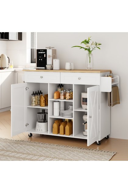 Mobile Kitchen Sideboard Cabinet With Wheels, Storage Cabinet With 2 Drawers & 2 Doors, Home Kitchen Appliance Storage Cupboard