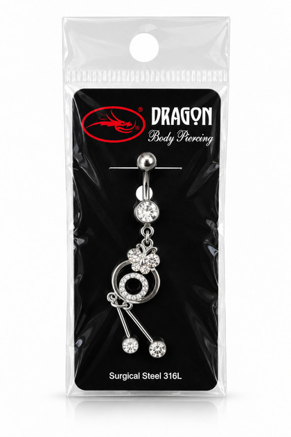 Sallantılı Çelik Göbek Piercing Kristal Halka ve Çift Damla Model 316L