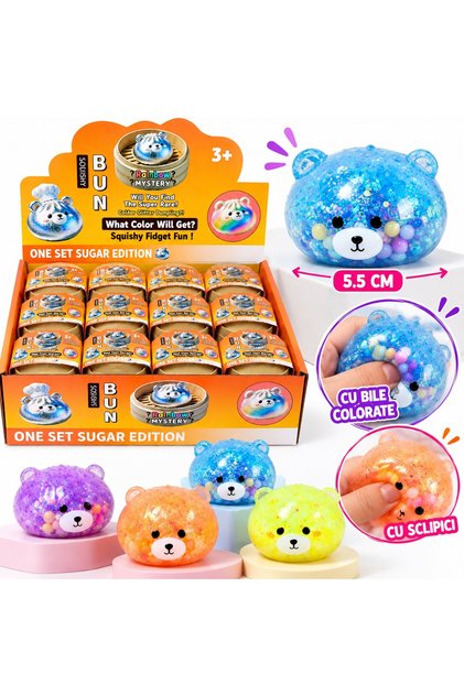 Jucărie Squishy Dumpling Ursuleț cu Bile și Sclipici, Moale și Antistres, 5,5 cm