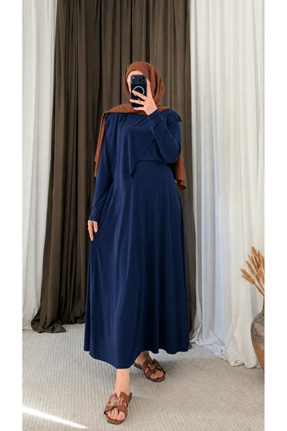 Asymmetrical Cut Sandy Skirt Set - Mg - Navy Blue