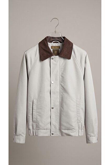 Kontrast Kadife Yaka Detaylı İçi Kapitoneli Premium Harrington Ceket