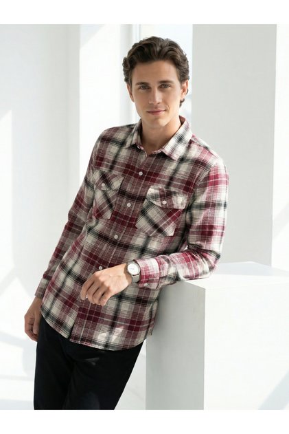 Mens Multi-Color Checked Spread Collar Casual Shirt