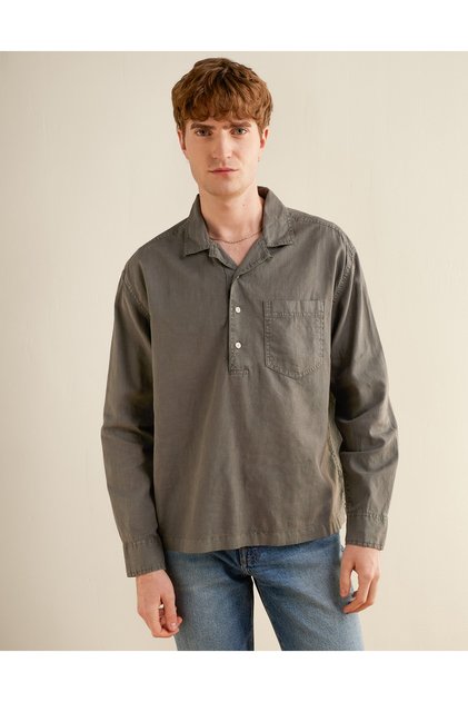 AE Relaxed Fit Linen-Blend Popover Shirt