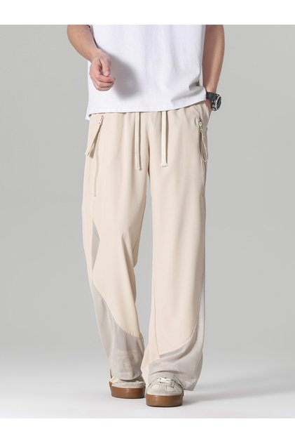 Men Beige Wide-Leg Breathable Casual Pants
