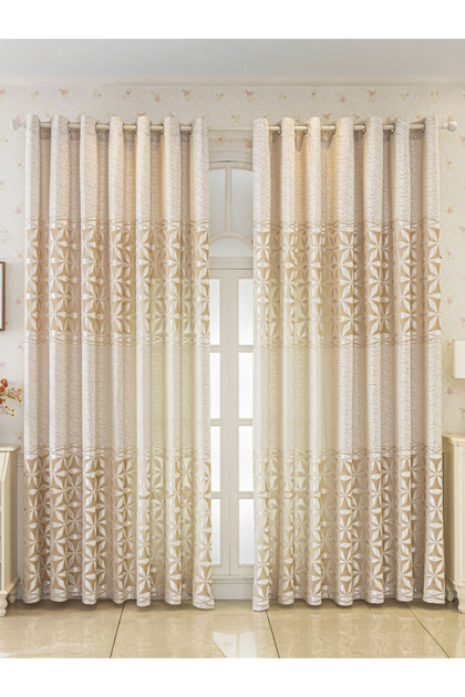 1-Piece Jacquard Non-Blackout Curtain, 132x260cm Beige