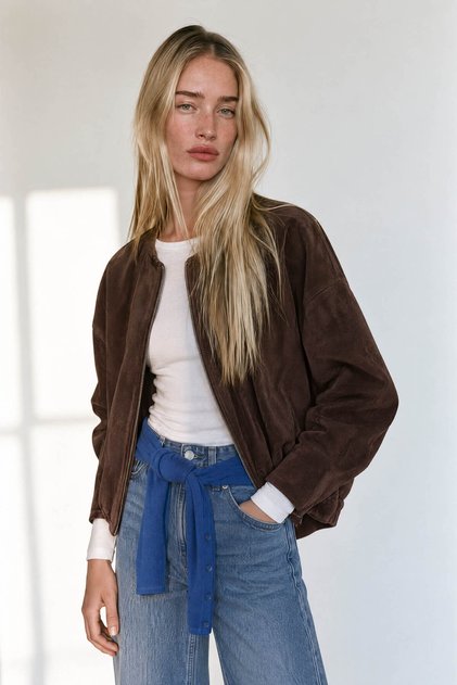 Bitter Brown Lined Casual Suede Jacket