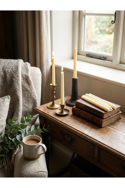 Kısa Şamdan Mumu 6'lı 7 Renk Seçeneği H:13,5 cm Çap:2 cm Dekoratif Mum