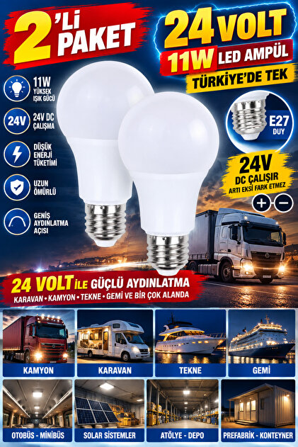 24 VOLT LED AMPÜL 11 W E27 DUY BEYAZ IŞIK DC ( artı eksik fark etmez )