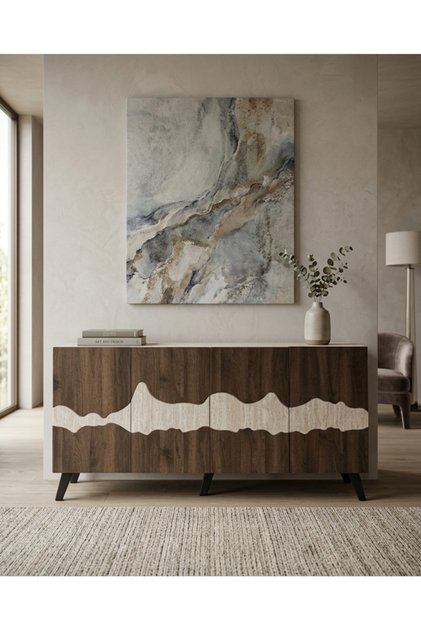 طاولة كونسول مودرن خشبية بـ 4 أبواب وتصميم تموجات متميزة
