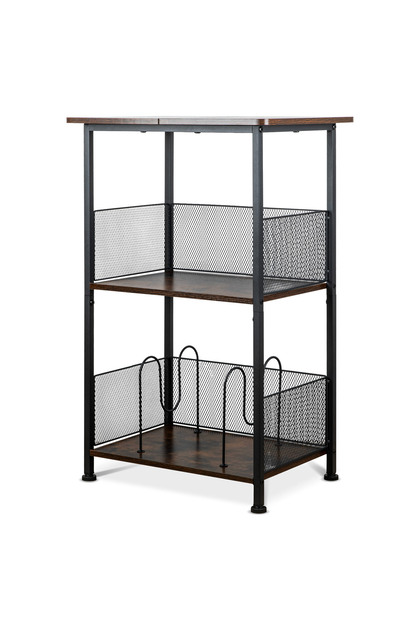 Raft pentru discuri de vinil EM A008 – organizator pentru colecția de discuri de vinil, fabricat din MDF și fier, dimensiuni 42 x 29 x 74 cm