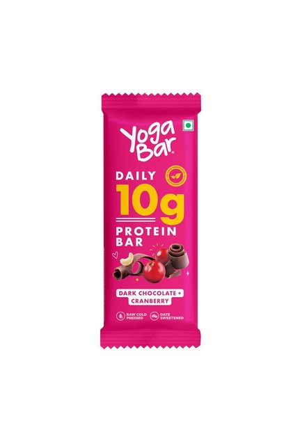 Yogabar Protein Bar 50g – Dark Chocolate & Cranberry, High Protein Snack, Convenient On-the-Go Energy Bar
