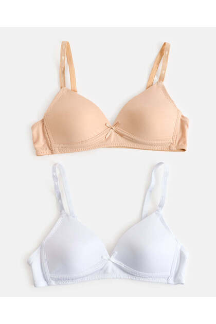 Senior Girls Plain White And Beige Padded Bra (Pack Of 2)
