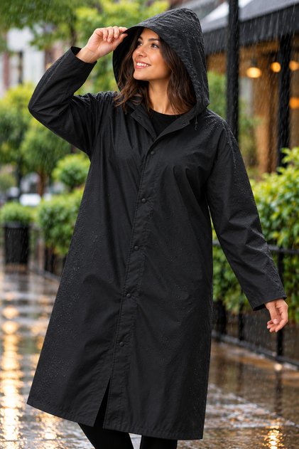 Unisex Uzun Kapüşonlu Yağmurluk – Su Geçirmez Hafif ve Katlanabilir Yağmur ve Rüzgar Koruyucu Ceket