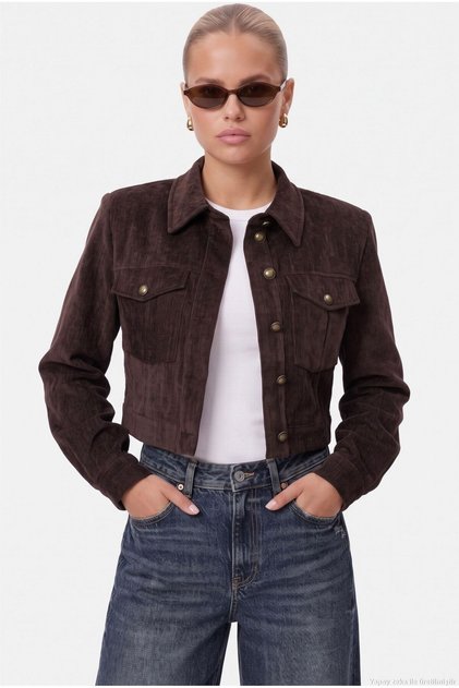 Women's Daniel Lined Pocket Detailed Buttoned Crop Lux Brown Jacket